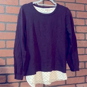 Faux Layered Sweater with Polka Dot Detail